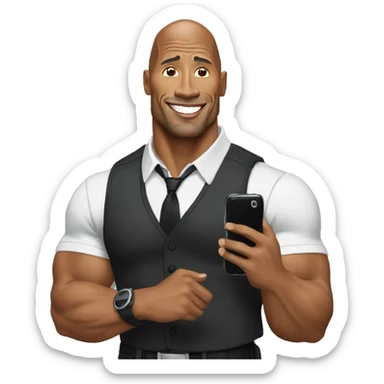dwayne johnson with a mobile phone sticker