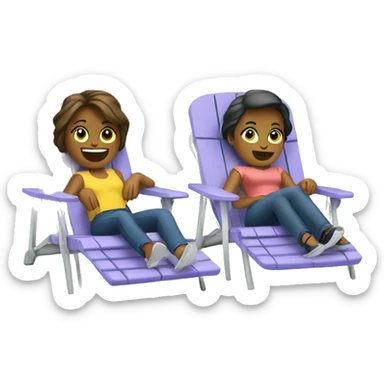 2 women sitting on plastic lawn chairs sticker