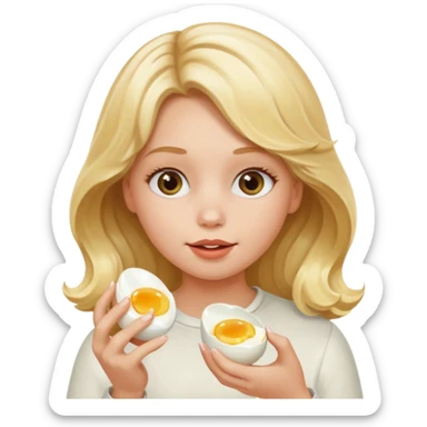Girl with blonde wavy hair eating boiling egg sticker
