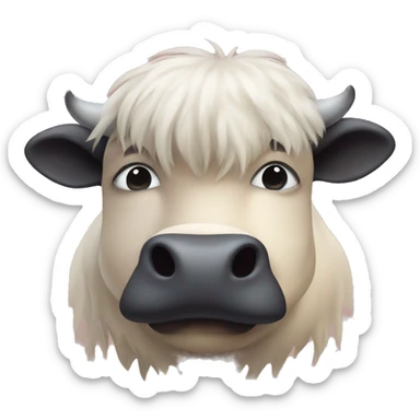fat cute furry scotland cow with bangs going over the eyes sticker