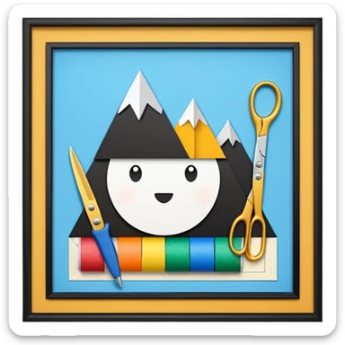 Représente moi une création de maquette avec des ciseaux du papier du scotch du fil etc sticker