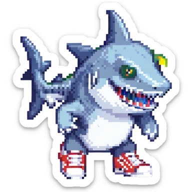 a shark wearing sneakers sticker