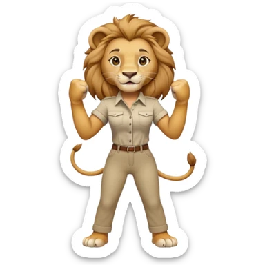 friendly anthropomorphised female lion in a shirt and pants doing a fist pump sticker