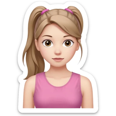Девушка, бледная кожа, глаза серого цвета, светло русые, длинные волосы, собранные в хвост, розовая майка без рукавов sticker