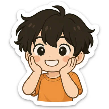 Convert this chibi character into a simple emoji style, preserving the cute expression and overall chibi style but simplifying details to suit emoji format. Use a transparent background. sticker