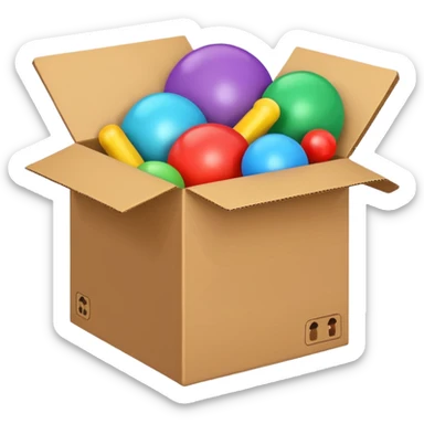 cardboard box with toys sticker