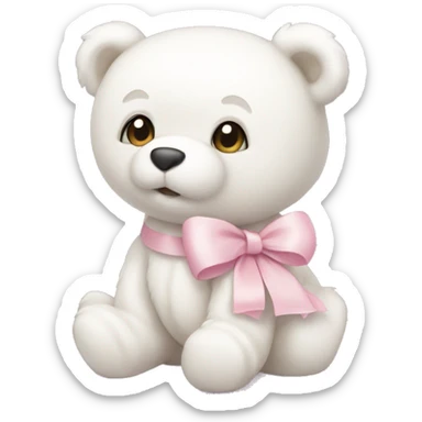White teddy bear with light pink bow sticker
