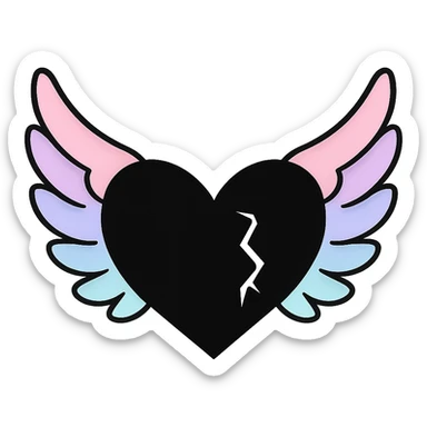 emo heart with pastel wings, remove background sticker