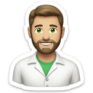 handsome optimist oval head brunette man and beard green eyes wearing white button down shirt  sticker