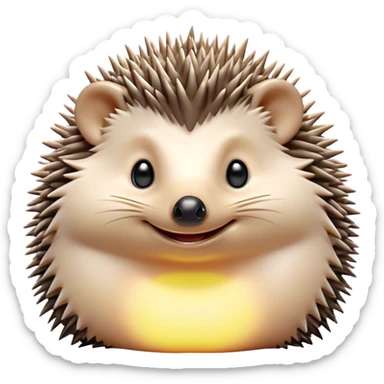 Cinematic Cheeky Hedgehog Portrait Emoji, Head tilted playfully with a mischievous squint and a tiny, cheeky grin, showcasing a compact, prickly body with soft quills and perky little ears, Simplified yet remarkably expressive features, highly detailed, glowing with a vibrant, playful glow, high shine, spirited and quirky, stylized with an air of whimsical woodland mischief, soft glowing outline, capturing the essence of a cheeky hedgehog that looks ready to roll out of the screen with playful attitude! sticker