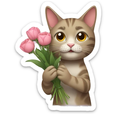 Cat holding flowers sticker