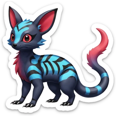 Rare epic aesthetic colorful Salandit-Eevee-Civet-species-Fakemon-hybrid-creature, with markings, full body sticker