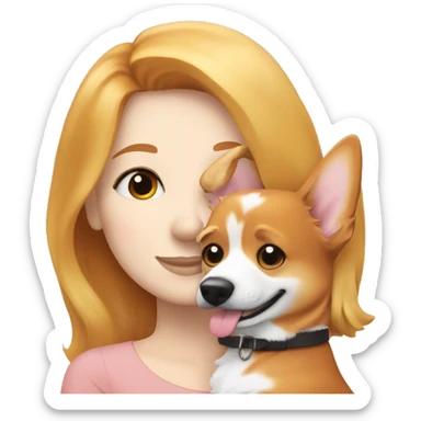 Blonde girl cuddles a redheaded corgi sticker