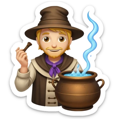 alchemist leaning on cauldron smug smile sticker