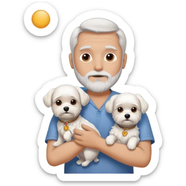 white man grey and white hair beard holding a white Maltese on a beach sticker