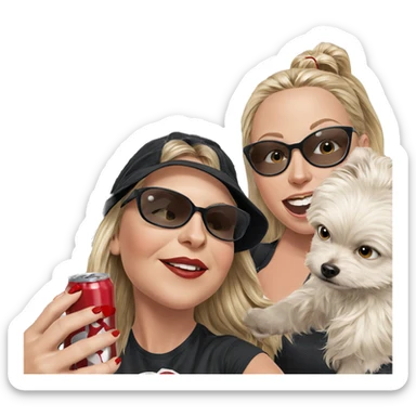 blonde girls with dog and car sticker