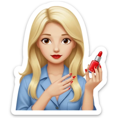 mulher loira, cabelos longos pintando unhas com esmaltes sticker