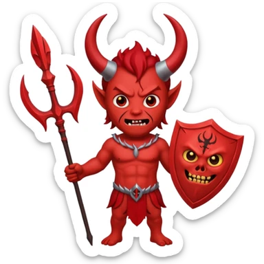 satan emoji holding a trident. make him red and scary sticker