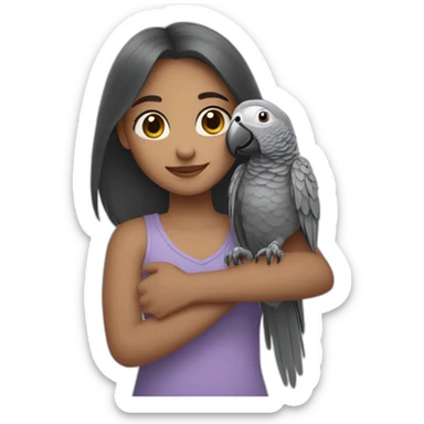 Girl hugging an African grey parrot sticker