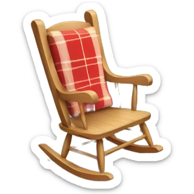 wooden rocking chair with a plaid blanket. sticker