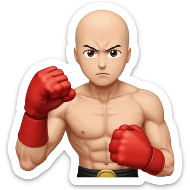 Angry Saitama with his red giant hand punching sticker