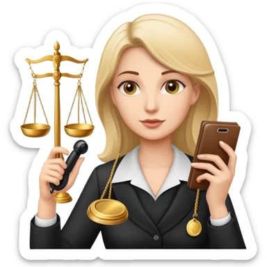 female notary with justice scale and stamp, phoning with another woman sticker