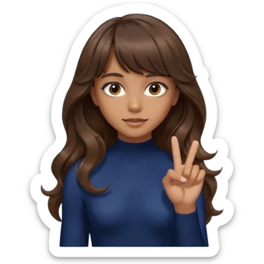 Uzun kahverengi dalgalı saçlı kahverengi gözlü esmer perçemli üzerinde lacivert parmak detaylı body olan bir kız yap saçları kabarık olmasın sticker
