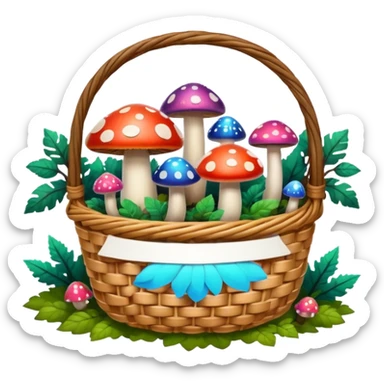 Basket with Psychedelic mushrooms and forest objects sticker