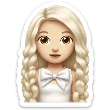 cute white doll with bow, long straight hair  sticker