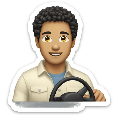 Light skin male with Black curly hair driving a car sticker
