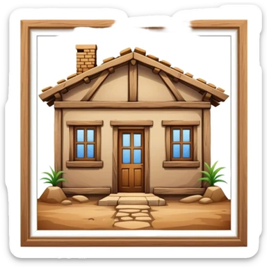  a old looking house made out of wooden beams and mud bricks sticker