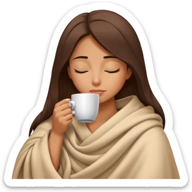 girl inside a blanket sipping coffee eyes closed sticker