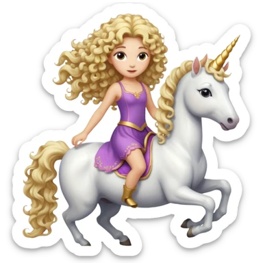 Blonde curly haired girl on unicorn sticker