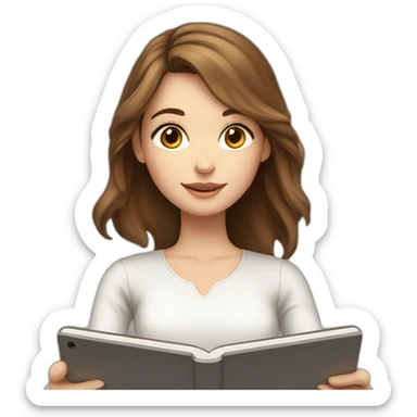 white pretty girl with  brown hair is studying on a tablet sticker
