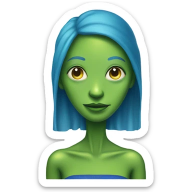 a green alien woman full body,blue hair sticker