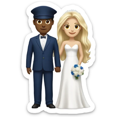 Puerto rican beard short hair with blue hat and navy blue suit getting Married with blond long hair girl with white  wedding dress  sticker