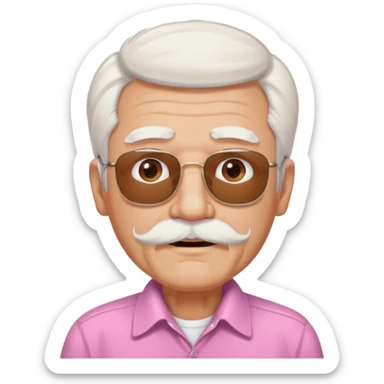 old guy with funny hair and brown shades and pink mustache sticker