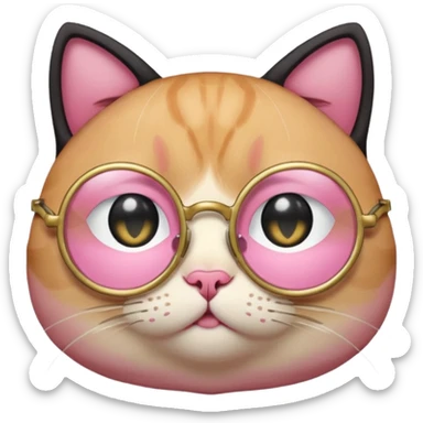 Black and pink cat with big round gold glasses, teary eyes, and a 🥺 face. sticker