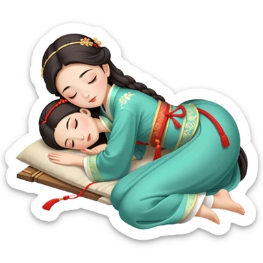 Beautiful girl in Hanfu lying on the ground sleeping sticker