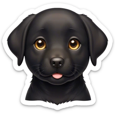 Cinematic Cute Black Labrador Portrait Emoji, Head tilted playfully and inquisitively, featuring a glossy black Fur with a healthy sheen, round, sparkling brown eyes filled with curiosity, Simplified yet irresistibly adorable features, highly detailed, glowing with a warm, friendly glow, high shine, affectionate and spirited, stylized with a touch of whimsy, bright and endearing, soft glowing outline, capturing the essence of a mischievous yet loving companion, so playful it feels like it could dash out of the screen and into your arms! sticker