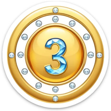 A gold badge with diamonds for a paid subscription, each with a number 3 at different levels. sticker