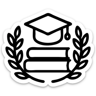 classic academic symbols like books, graduation cap, laurel wreath, clean and simple icon sticker