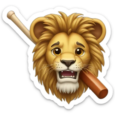 A lion crying with tears beside a cricket bat sticker