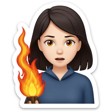 White girl with dark hair breathing out fire sticker