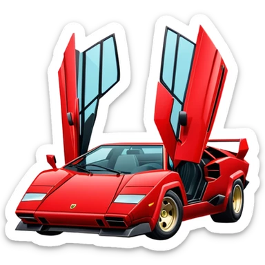 Red Lamborghini Countach sports car, iconic 80s supercar with angular design and scissor doors sticker