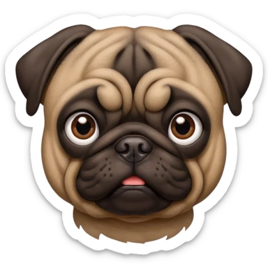 dark brown pug facing forwards, head and shoulders. sticker
