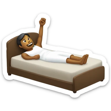 Someone laying in bed raising one hand up sticker