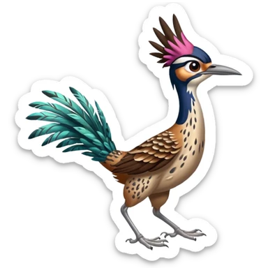 realistic roadrunner bird emoji, running with long feathered tail pointed down and back, actual colors sticker