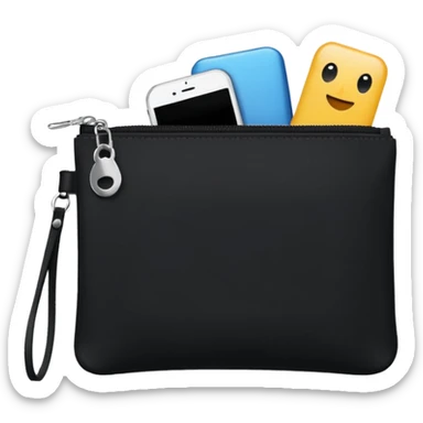 small zipper pouch with essentials, sticker