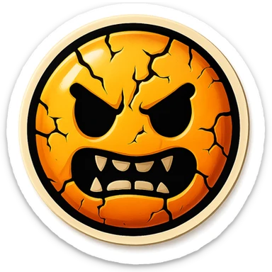 scary emoji with cracks and chips, retro stickers style, sharp black outlines, clear shadows and highlights, no gradients sticker